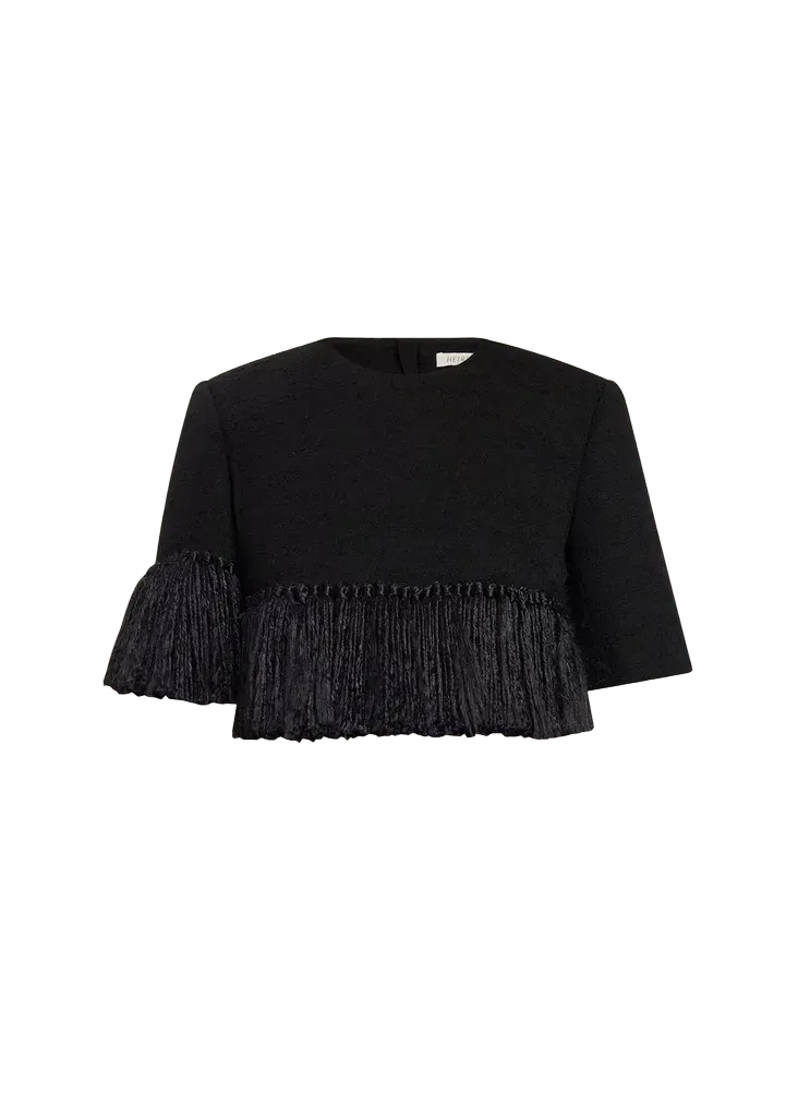 Matilde Short-Sleeve Tassel Fringe Wool Crop Top