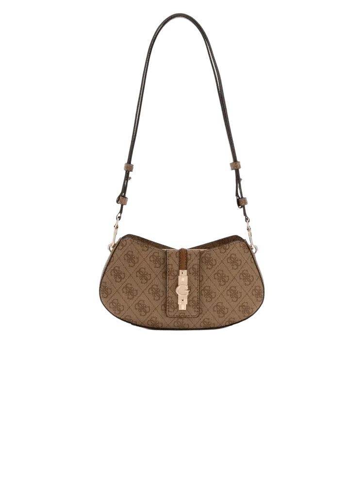 Guess Logo-Patterned Polyurethane Shoulder Bag — Beige