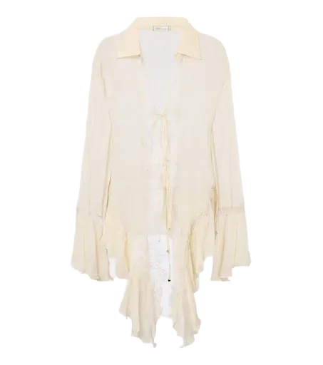 Asymmetric lace-trimmed blouse