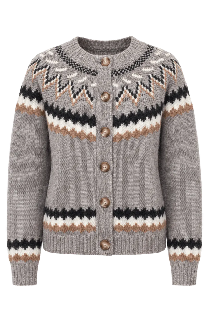 New England Fair Isle Cardigan - Mushroom Heather