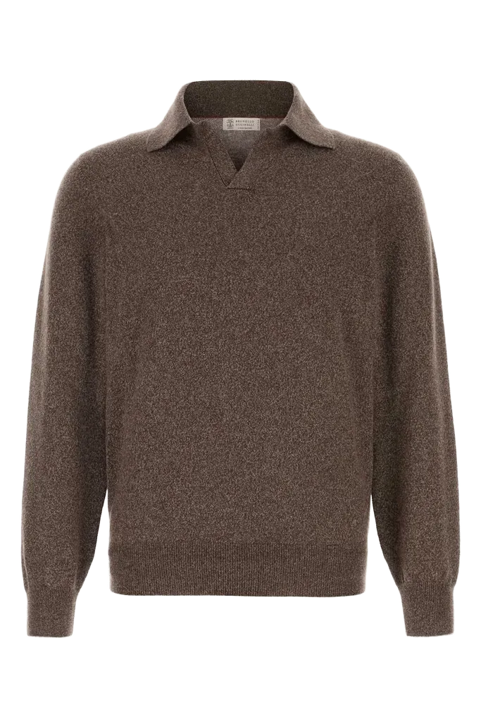 Brunello Cucinelli 100% Cashmere Polo Sweater — Brown