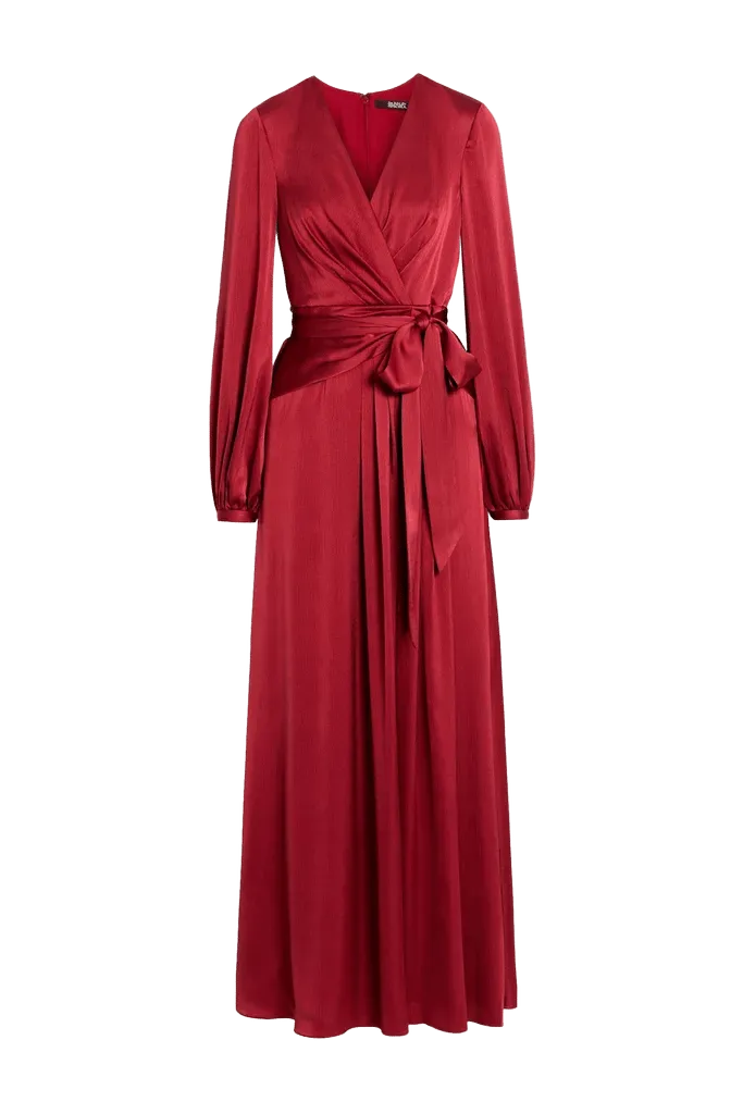 Wrap-effect hammered-satin maxi dress