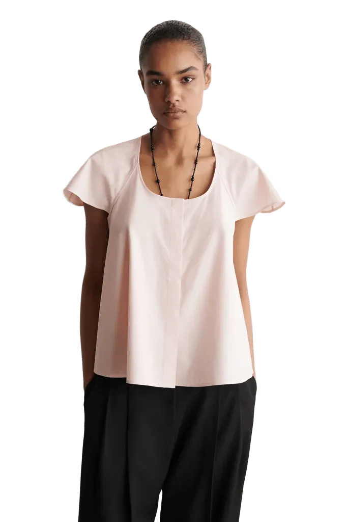 FLUTED-SLEEVE COTTON BLOUSE