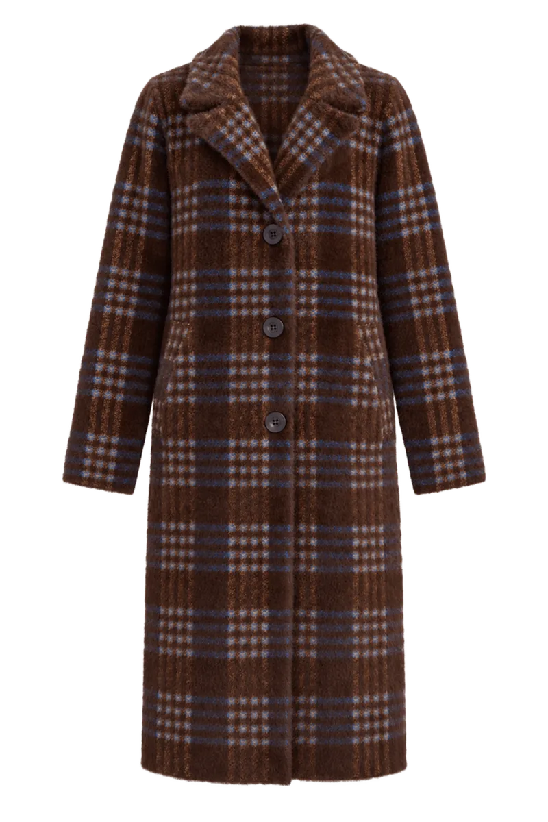 Plaid Notch Collar Coatigan
