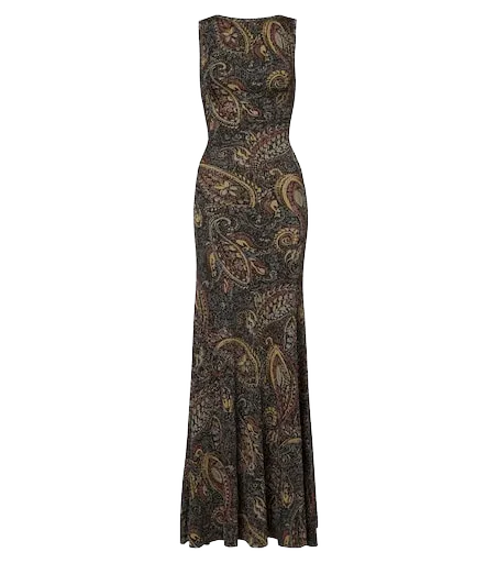 Printed ribbed-knit maxi dress