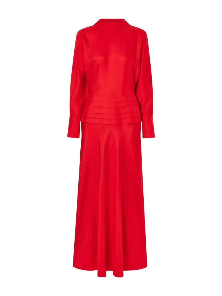 Damar pleated silk-twill maxi dress