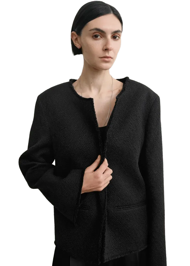 Open-front bouclé blazer black