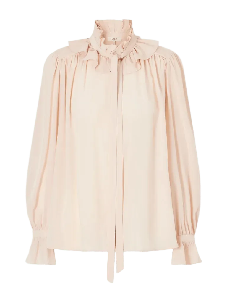 Ruffled silk-crepe de chine blouse