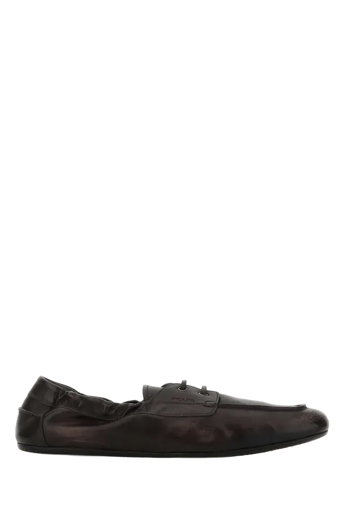 Prada Leather Moccasin Loafer — Brown