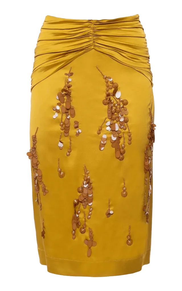 Embellished Satin Midi Skirt