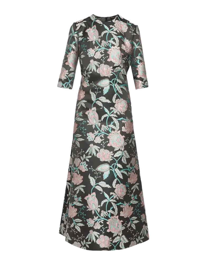 Metallic Floral Brocade 3/4-Sleeve Kaftan Gown