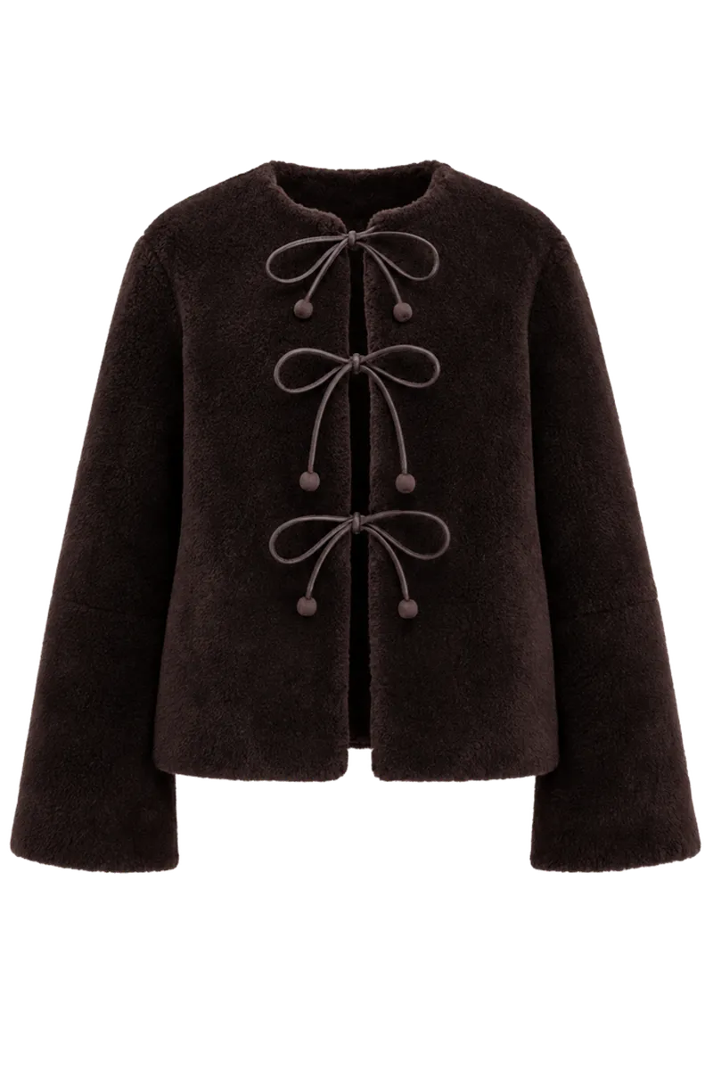 Brown Annie Shearling Long Sleeve Coat