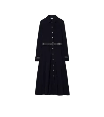 Wool Shirt Dress in Navy