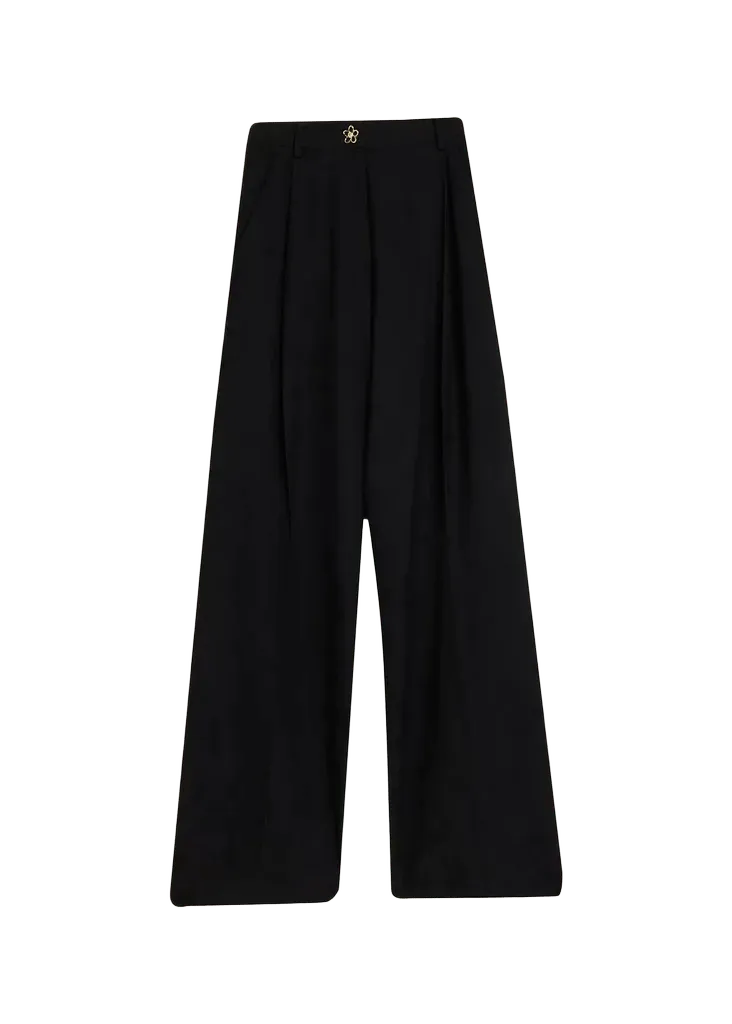 Floral Wool Jacquard Wide-Leg Pants