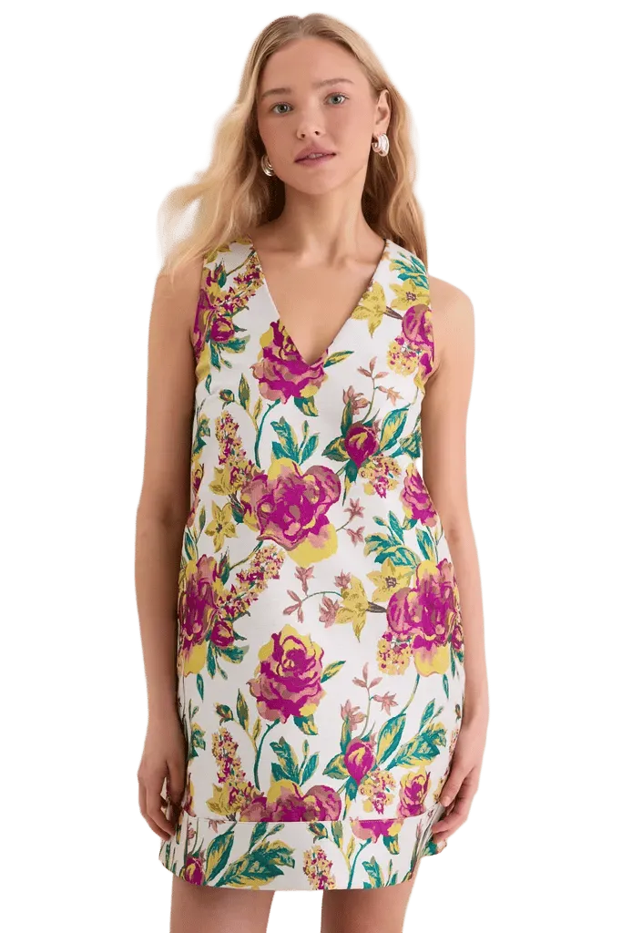 Exclusive Magenta Floral Brocade Mini Dress