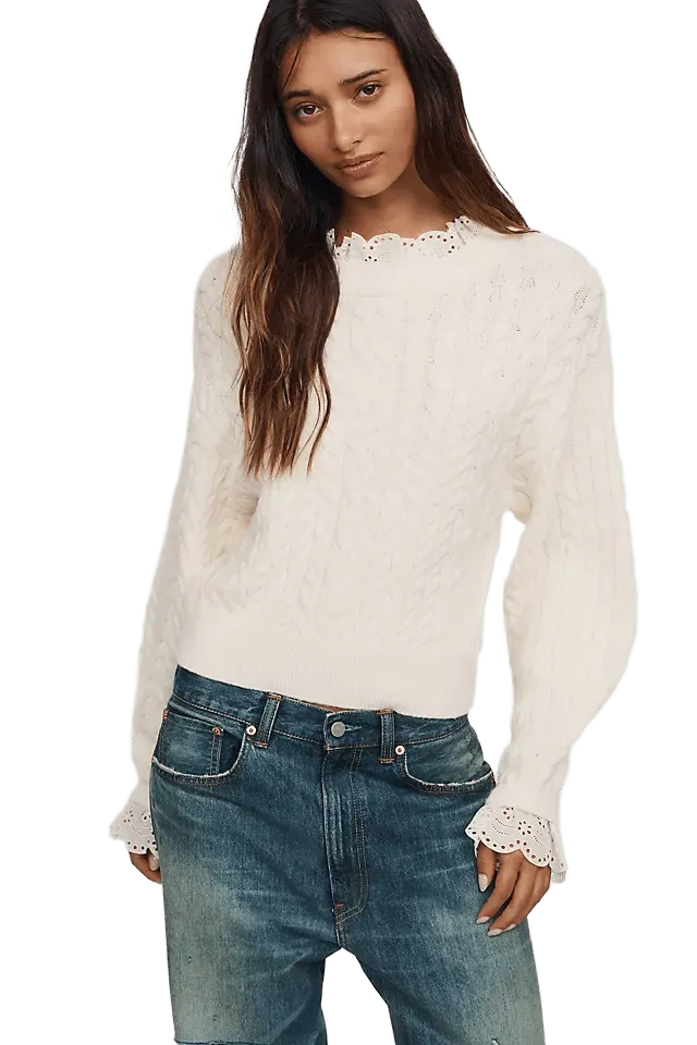 By Anthropologie Cable Knit Ruffle Sweater