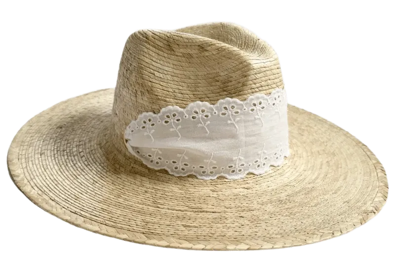 Zinnia Sun Hat - Wide & Short Lace Eyelet Ribbon