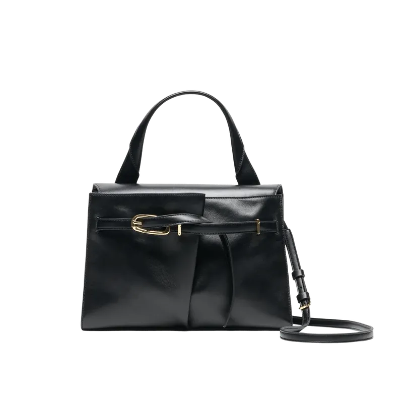 BORGO Black Leather Adjustable Crossbody Handbag