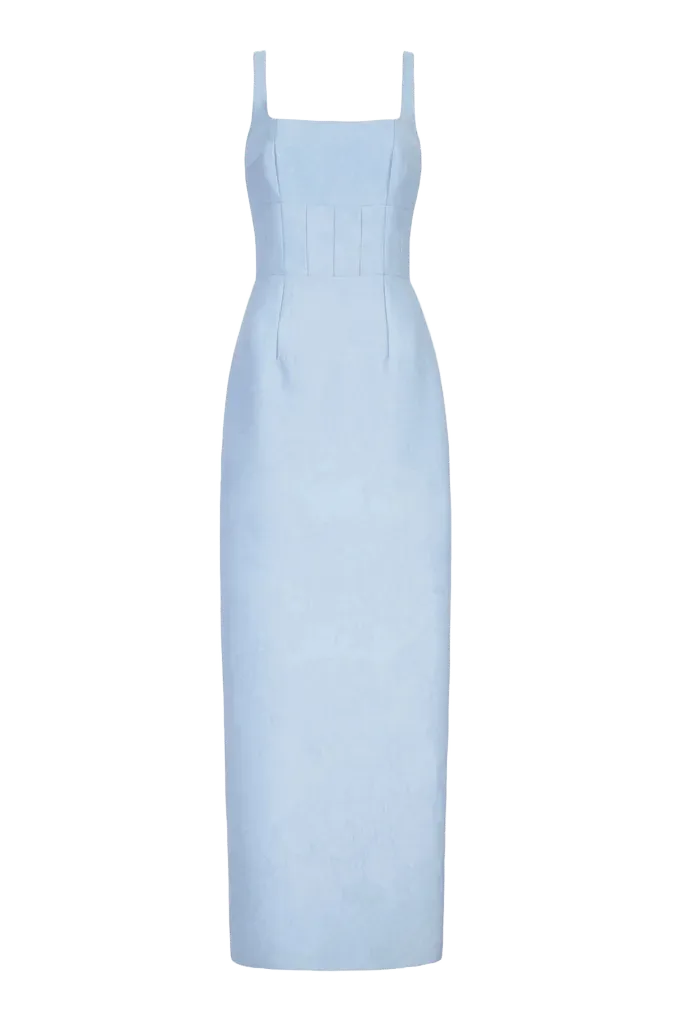 Megara Dress in Icy Blue Embossed Cloque