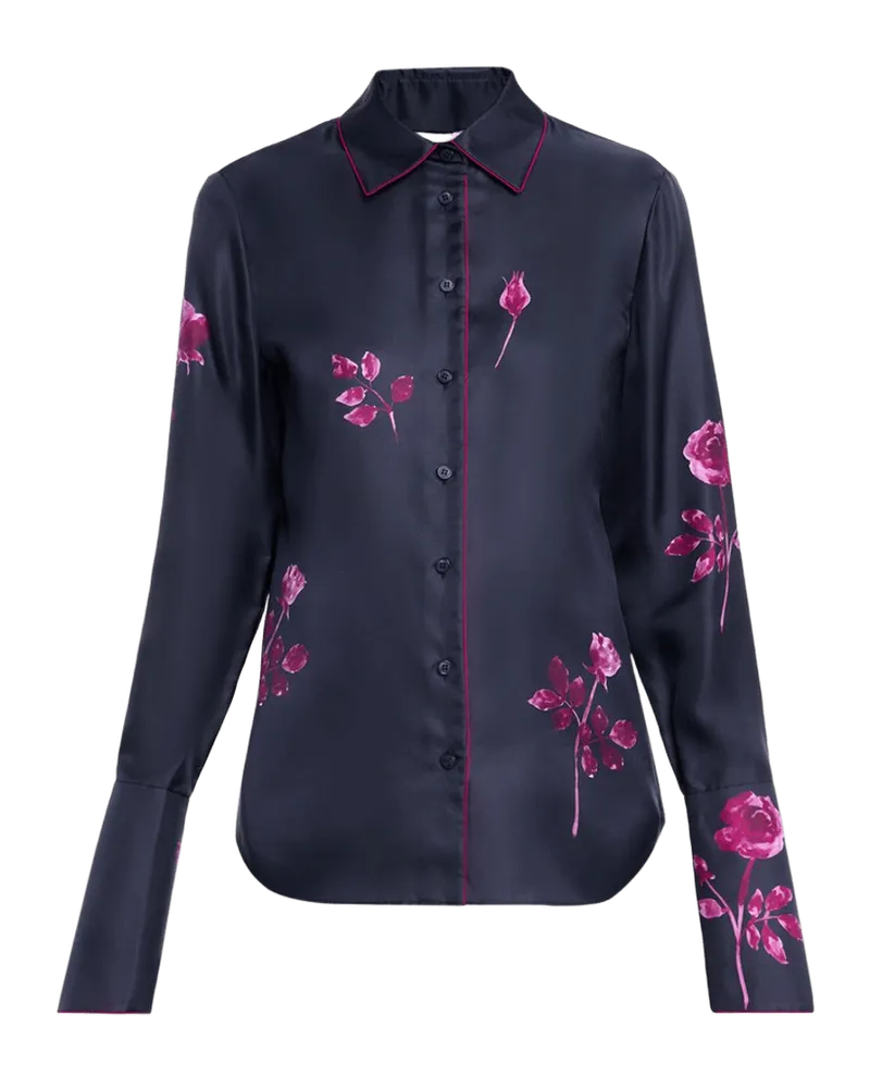 Floral-Print Silk Twill Blouse