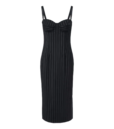 Pinstriped wool and silk bustier dress