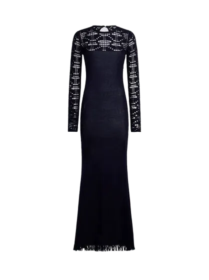 LONG COTTON DRESS WITH CROCHET-EFFECT INSERT