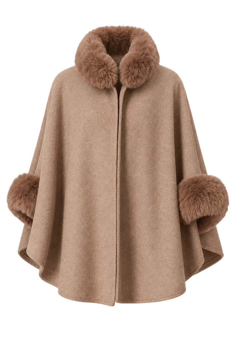 TWINSET wool cloth poncho with faux fur