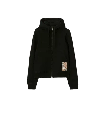 Check Label Cotton Zip Hoodie in Black - Women | Burberry Official