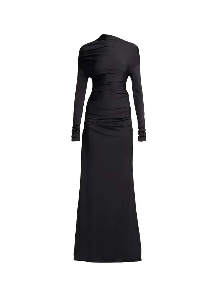 Draped Long-Sleeve Column Gown