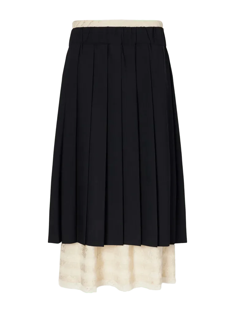 Kathleen lace and floral jacquard-trimmed pleated crepe midi skirt