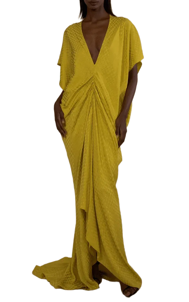 Wiggle Dot Jacquard Short Sleeve Tethered Caftan