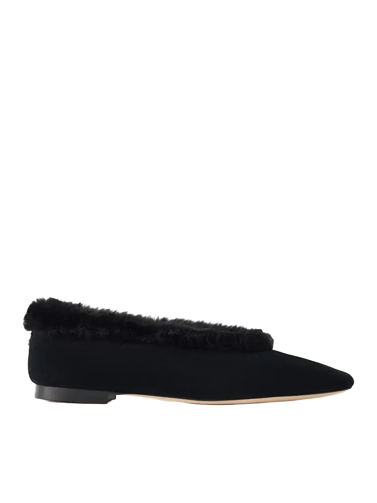 Margot shearling-trimmed suede ballet flats