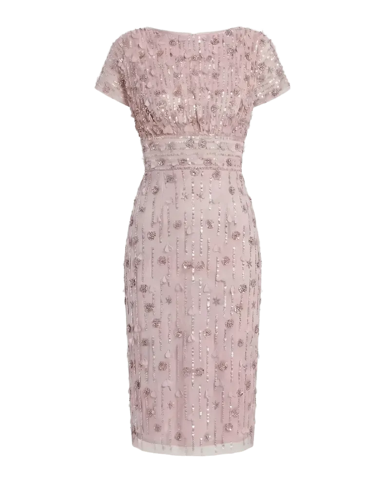 Sequin-Beaded Cap-Sleeve Midi Dress