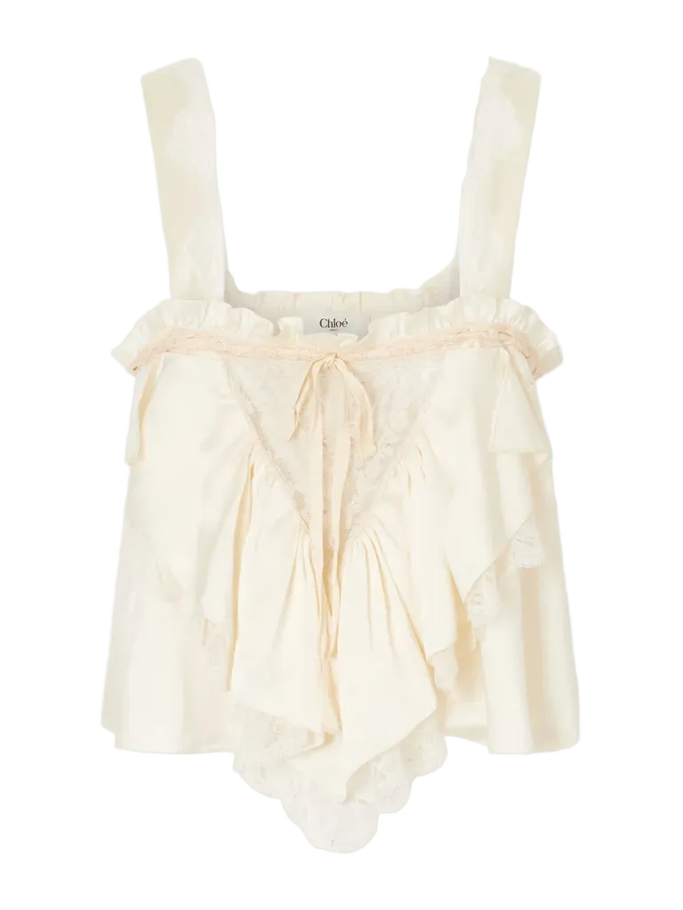 Lace-trimmed silk-satin cami