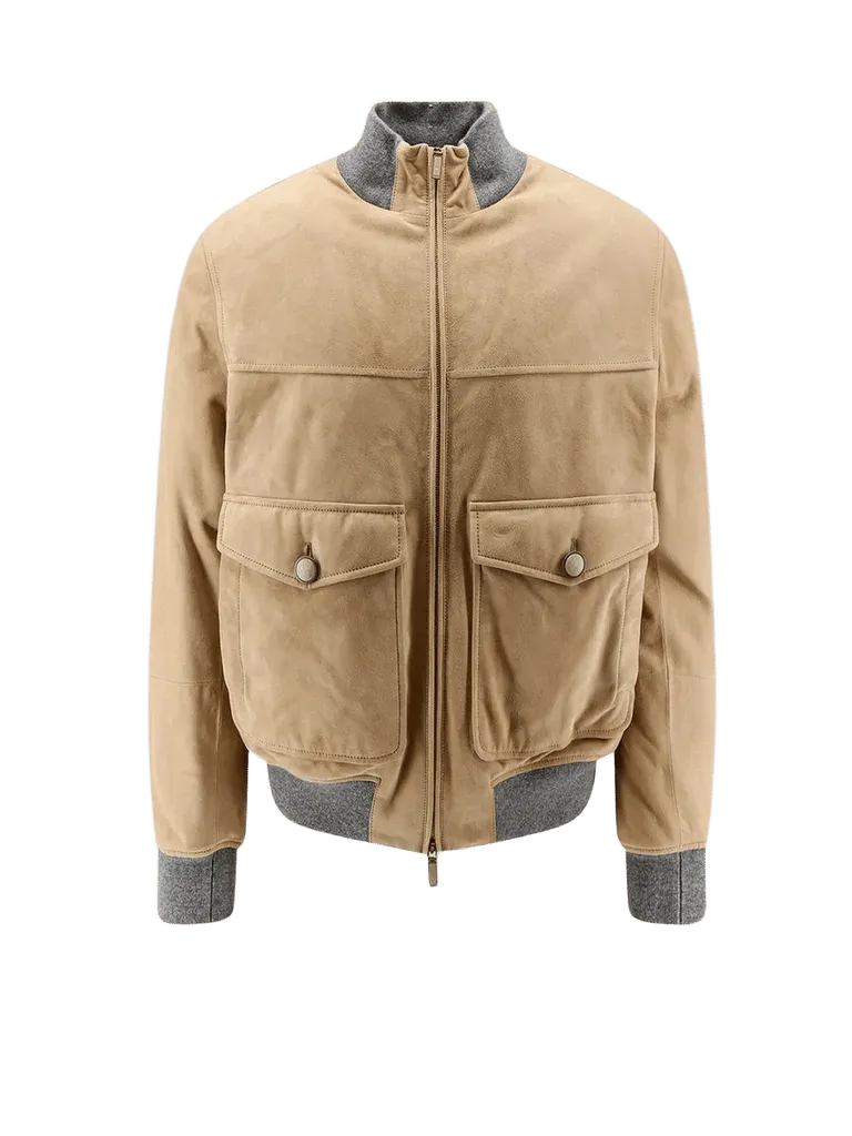 Brunello Cucinelli Suede Padded Jacket — Beige