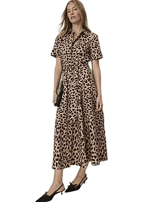 Animal Print Collared Midi Shirtdress