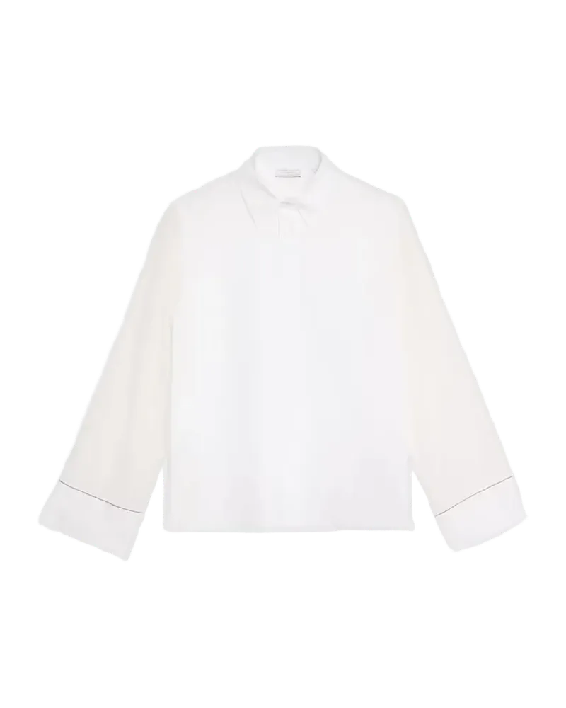 Sheer-Sleeve Button-Front Shirt