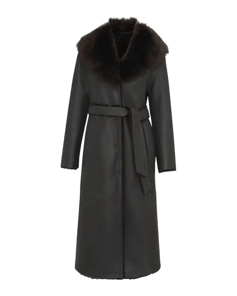 Merino Lamb Shearling Belted Long Coat