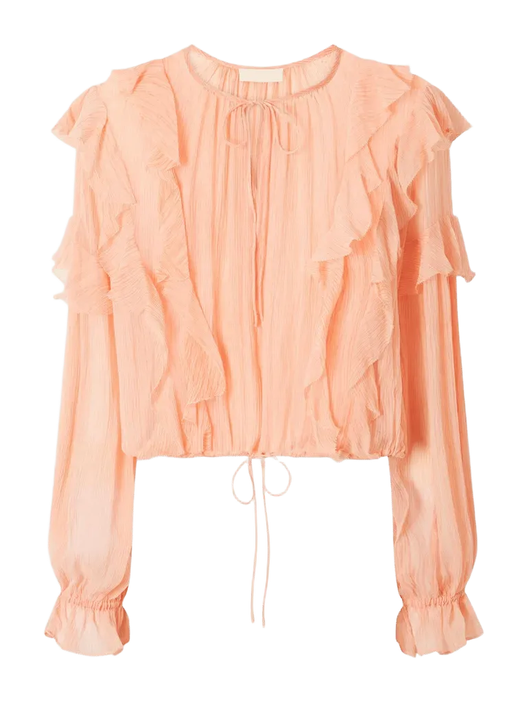 Delfina cropped ruffled silk-crepon blouse