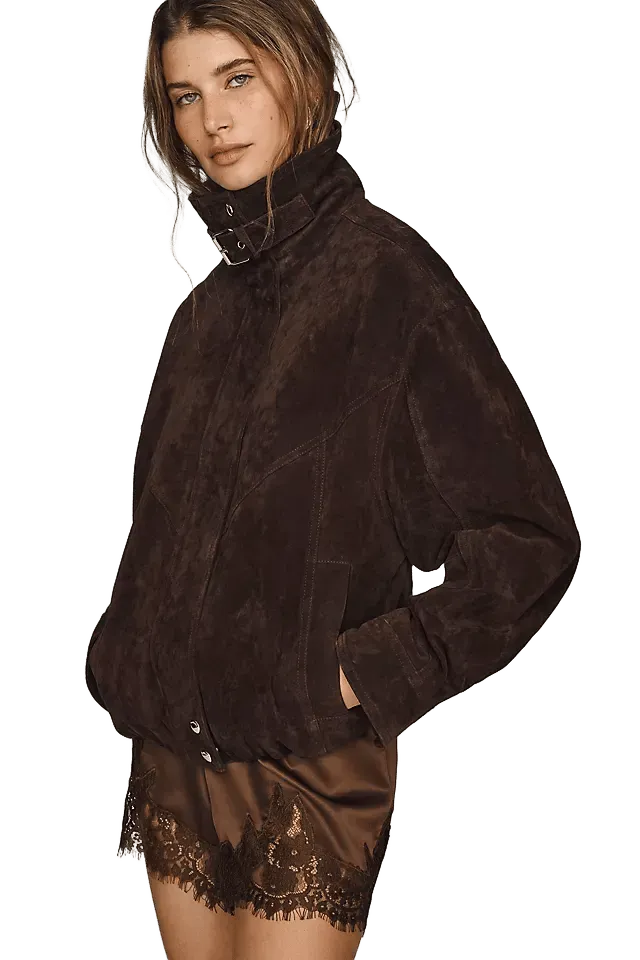 BLANKNYC Funnel-Neck Suede Jacket