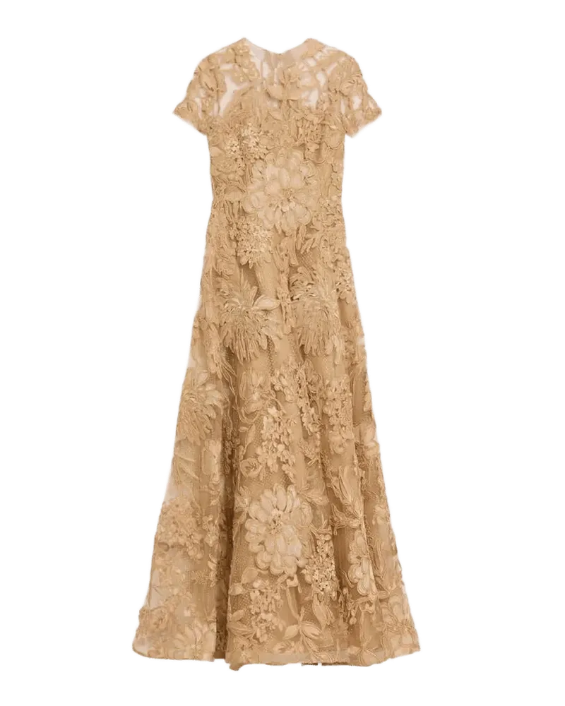 Floral Raffia Short-Sleeve Gown
