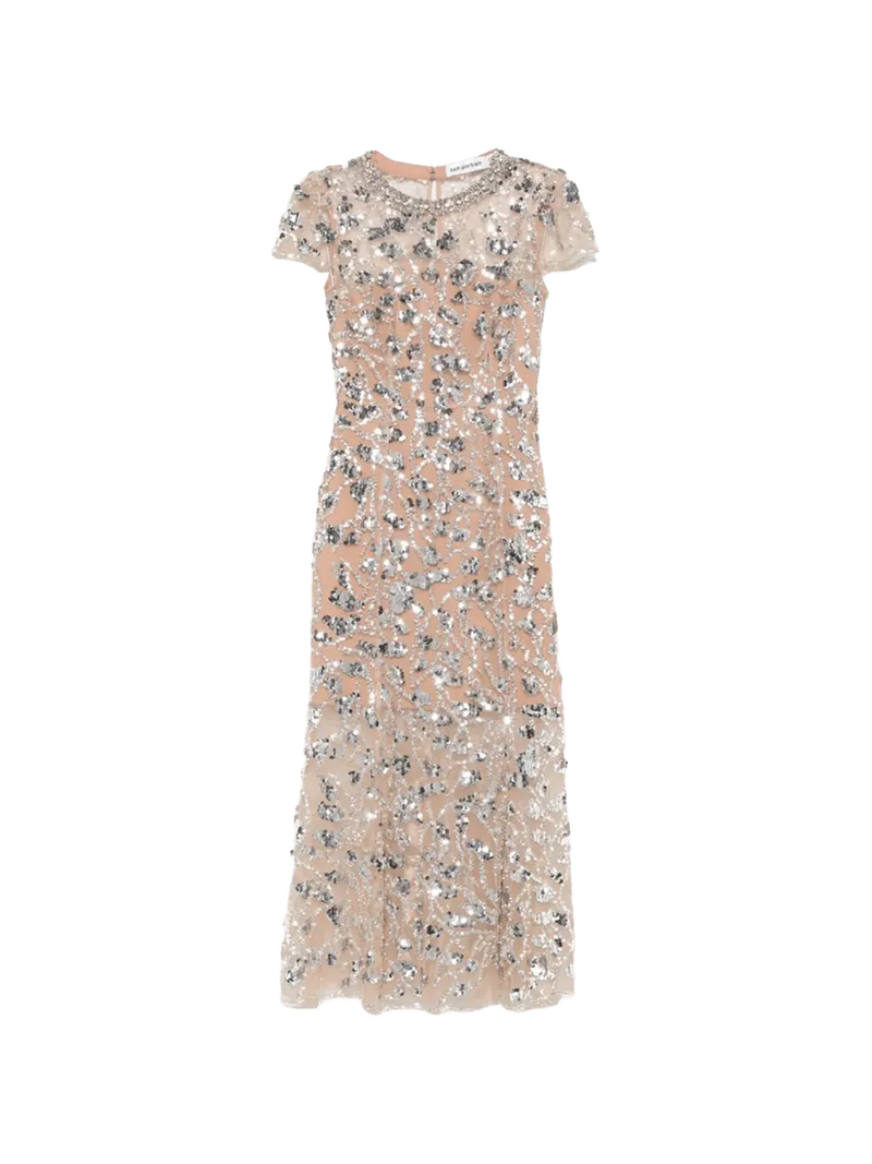 Self-Portrait sequin-embellished crystal-neckline midi dress