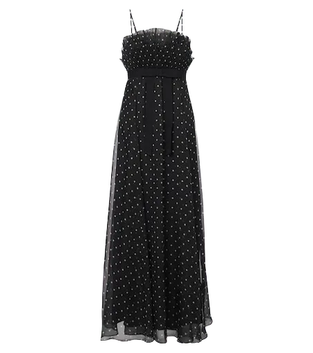 Polka-dot ruffled maxi dress