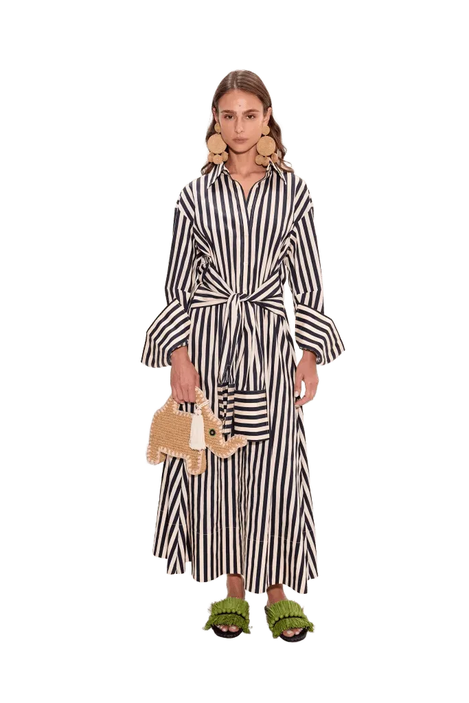 Inna Poplin Maxi Dress In Black/White Stripe