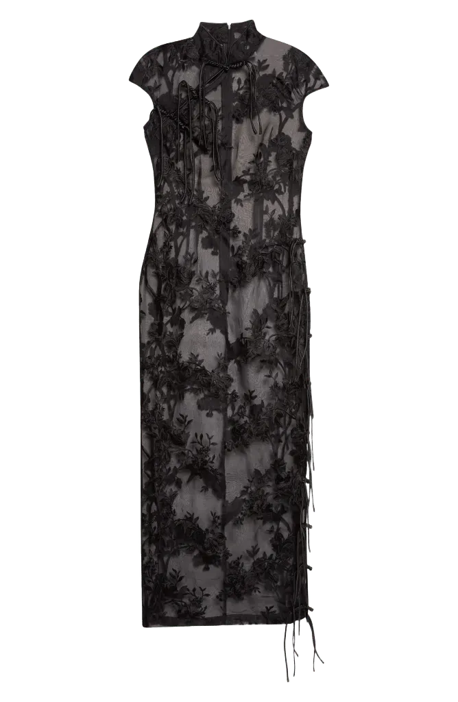 Xinyi Floral Embroidered Silk Organza Qipao Dress