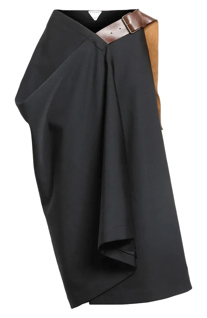Belted Wool Grain de Poudre Long Skirt