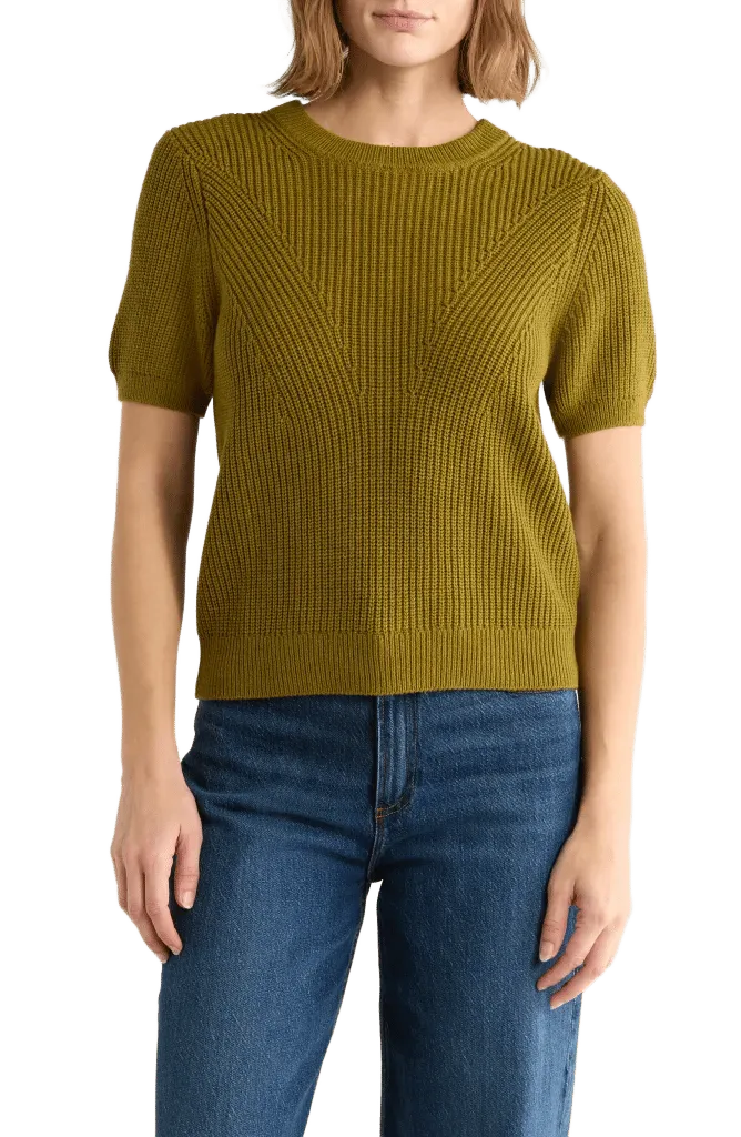 Ribbed Crewneck Short Sleeve Sweater