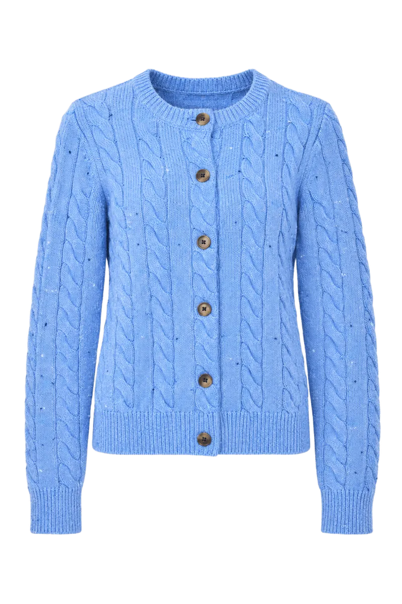 Tweed Cable Knit Crewneck Cardigan