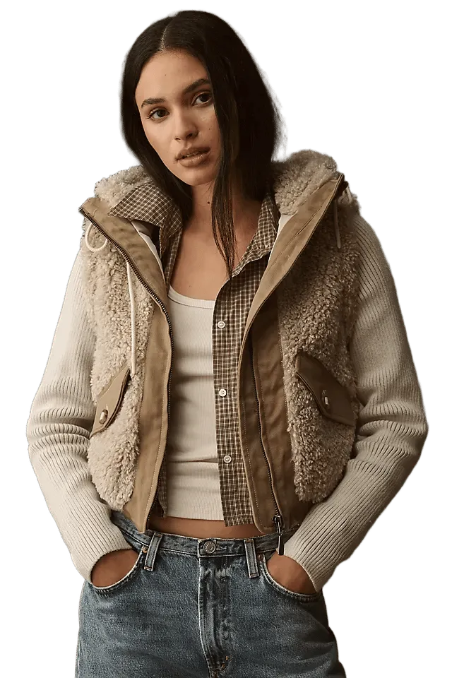 Pilcro Hooded Sherpa Sweater Jacket