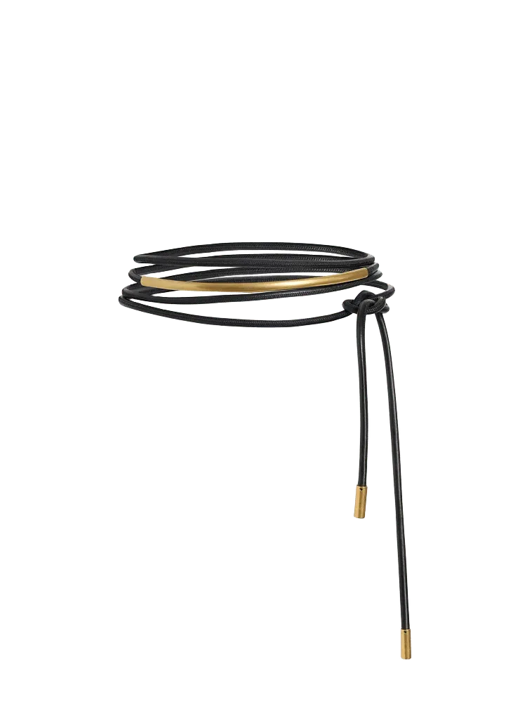 Ciro Belt in Black Leather with Antique Gold